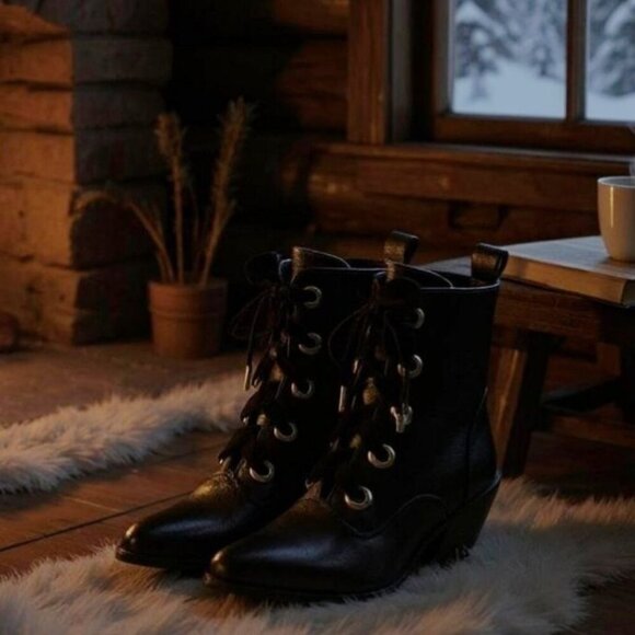 Widow Witchy Ways Ankle Boots – Vegan Leather Lace-Up Pointed Toe Heels 7 | NWT - Picture 3 of 8